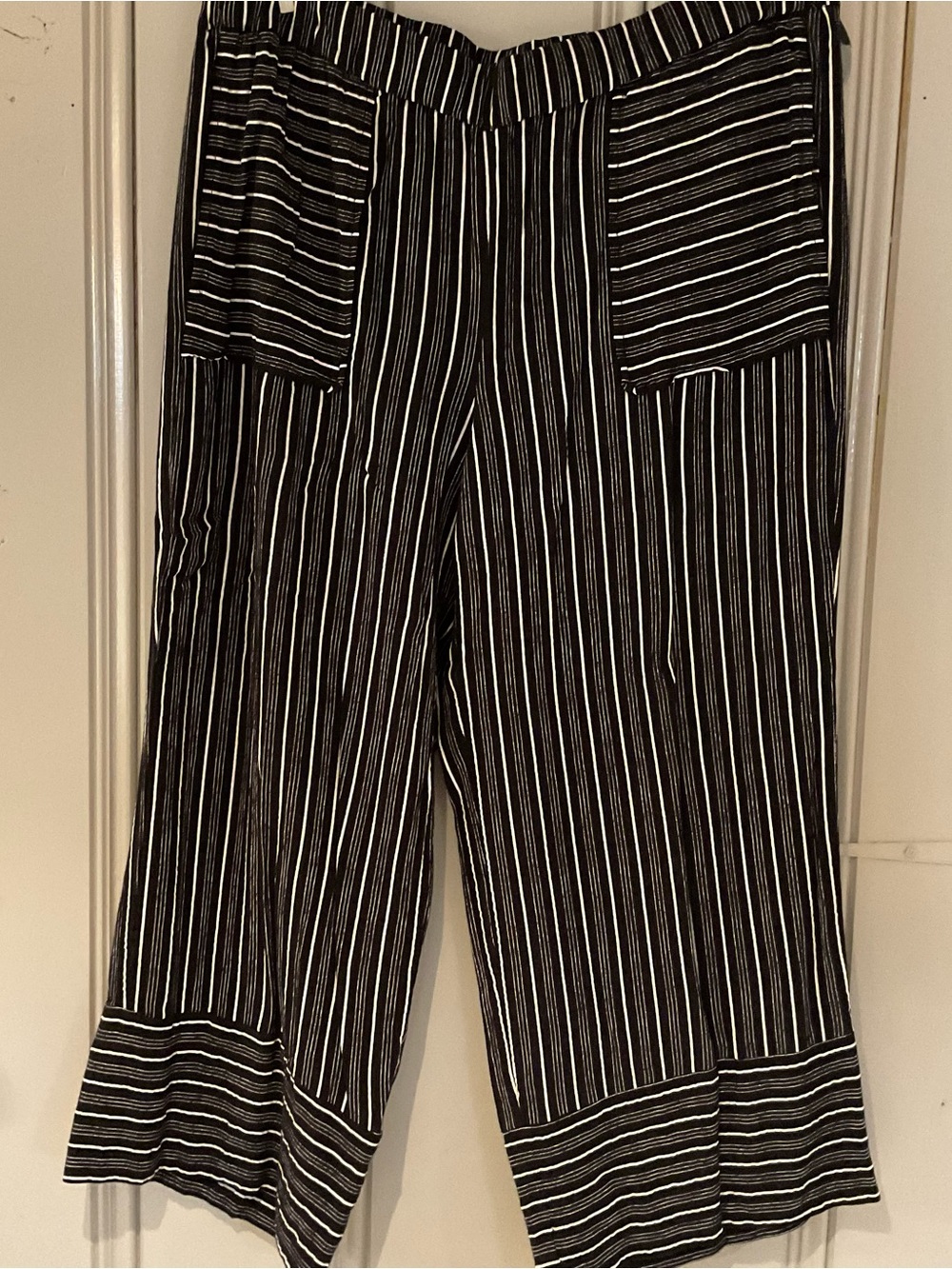 LOFT Black and White Vertical Stripe Wide-Leg Pants